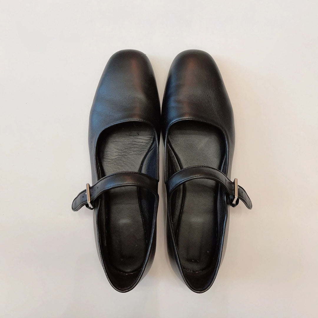Womens Leather Mary Jane Flats Shoes