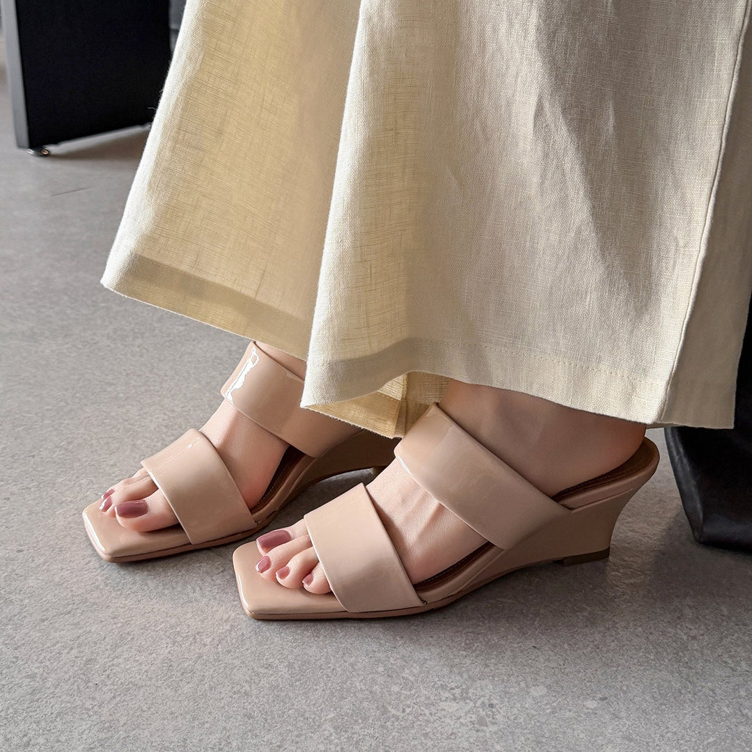 Women's Handcrafted Leather Premium Square Toe Wedge Heel Mules