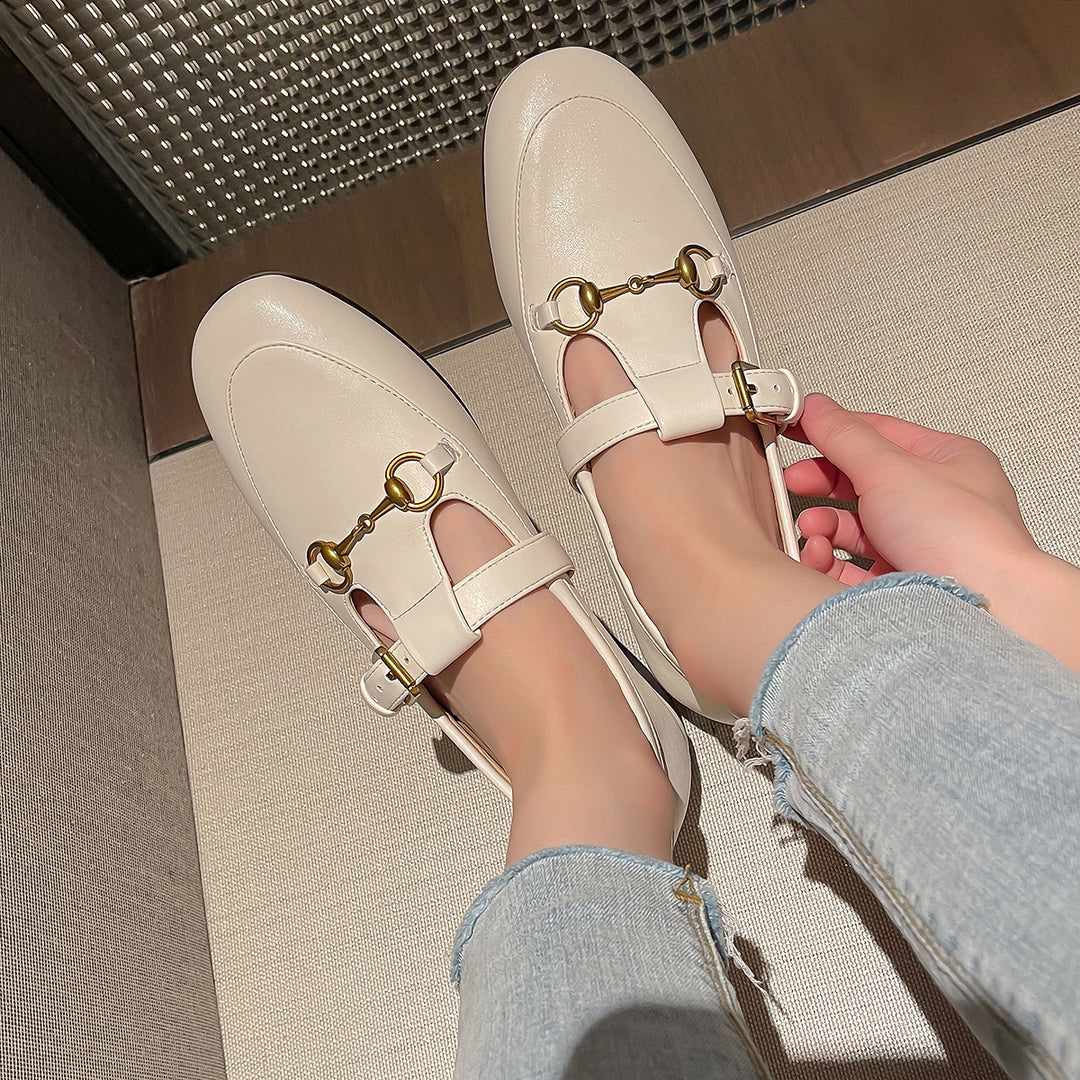 Womens Leather T-buckle Mules Summer Mray Jans Shoes