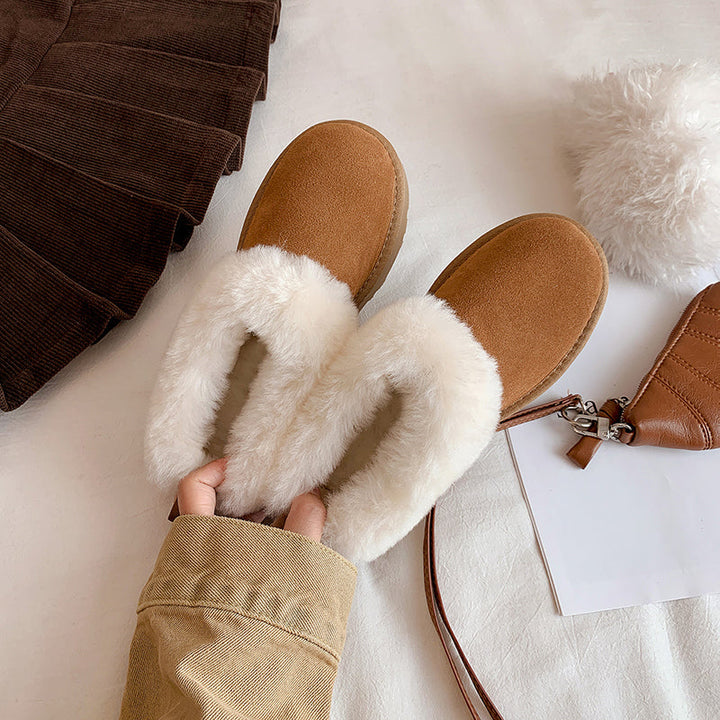 Women's Genuine Leather Platform Fleece-lined Winter Warm Snow Mules