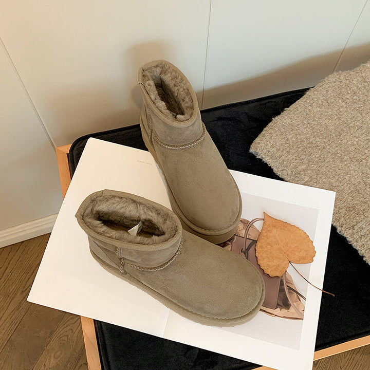 Women's Genuine Leather Platform Fleece-lined Winter Warm Snow Boots