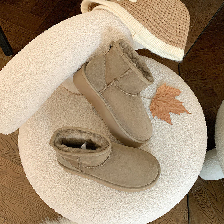 Women's Genuine Leather Platform Fleece-lined Winter Warm Snow Boots