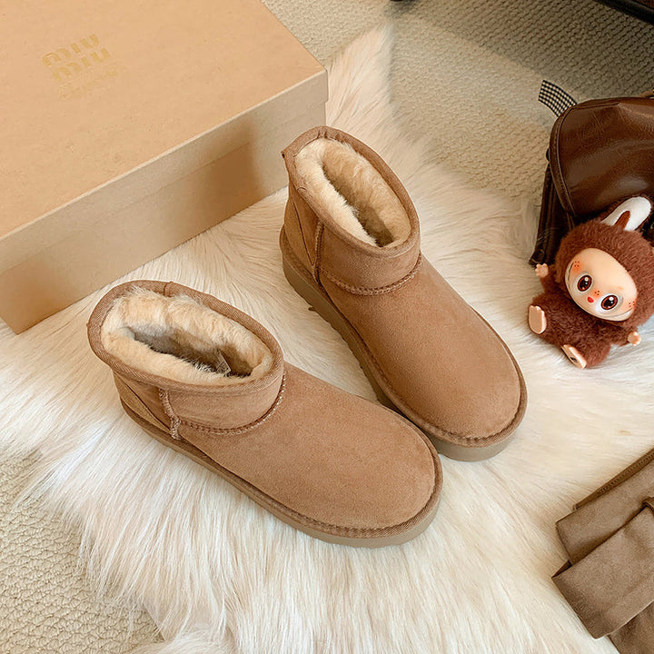 Women's Genuine Leather Platform Fleece-lined Winter Warm Snow Boots