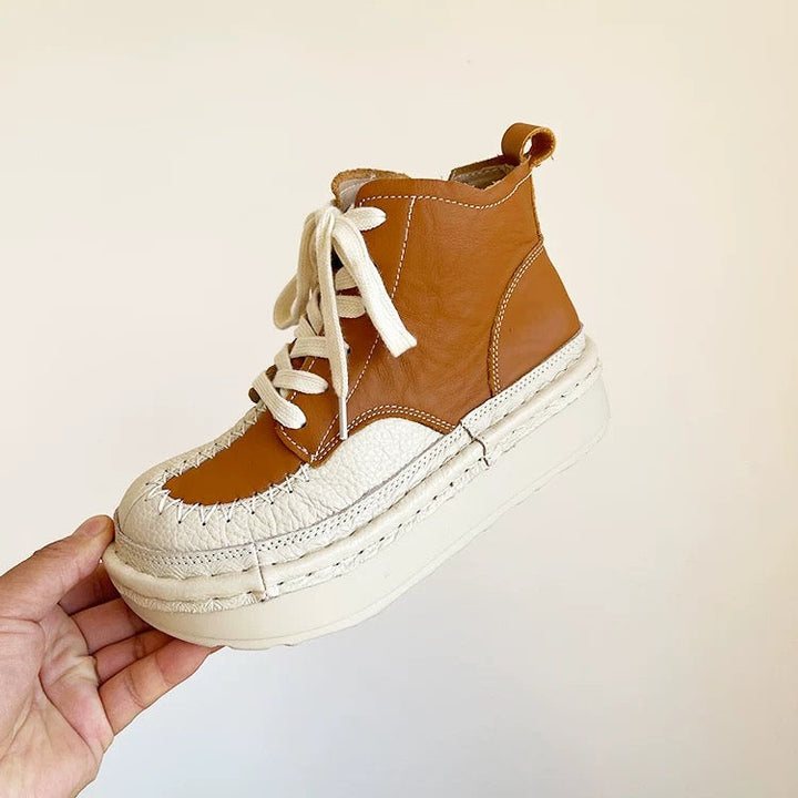 Women's Chunky Lace-Up Ankle Boots – Casual Patchwork Ugly-Cute Style
