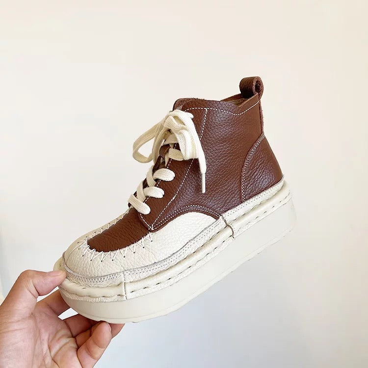 Women's Chunky Lace-Up Ankle Boots – Casual Patchwork Ugly-Cute Style