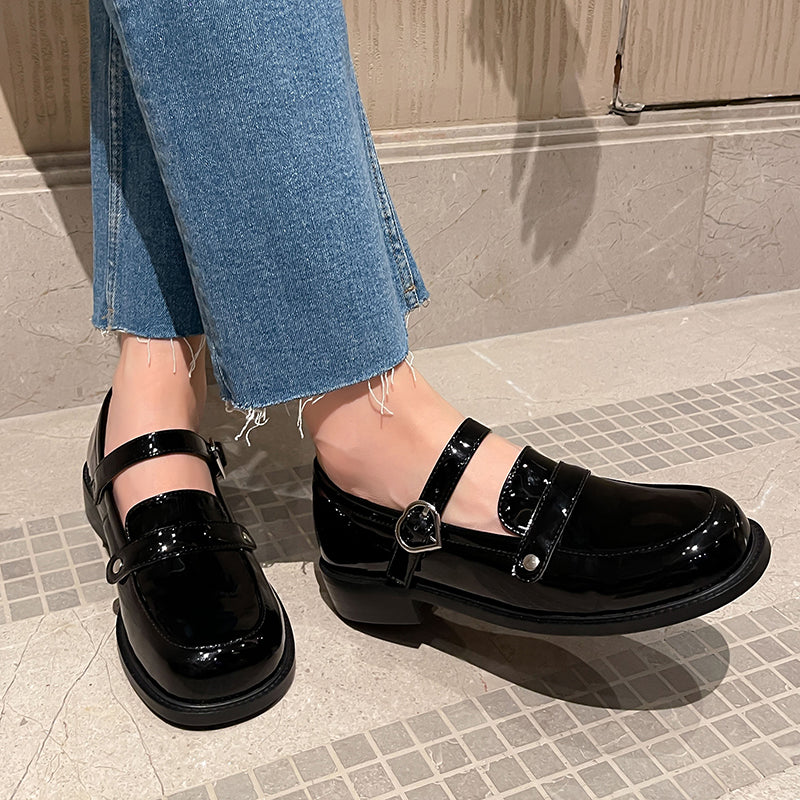 Cute Patent Leather Low-heeled Mary Janes for Women