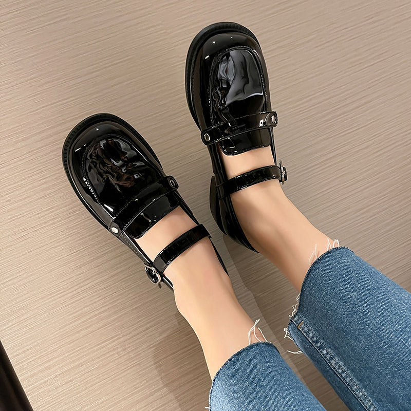 Cute Patent Leather Low-heeled Mary Janes for Women