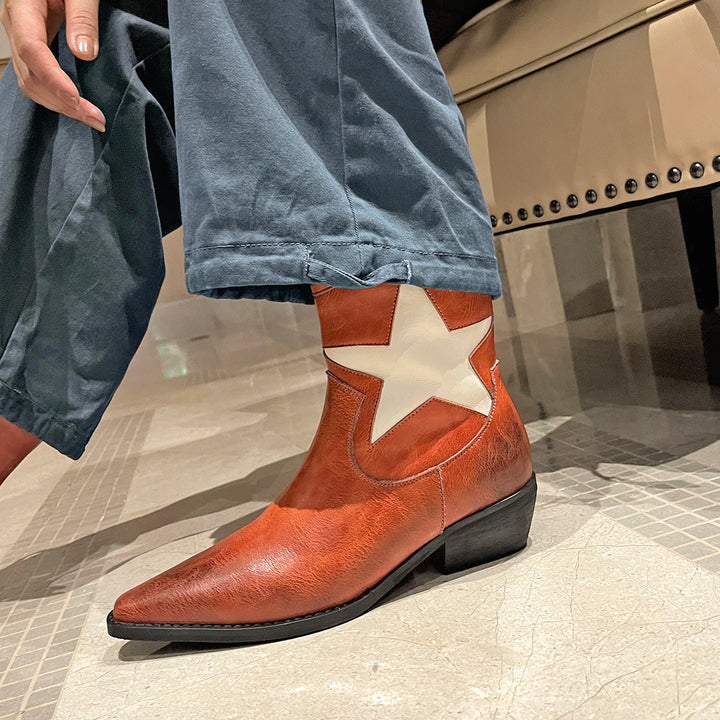 Handmade Star Cowboy Western Boots With Zipper