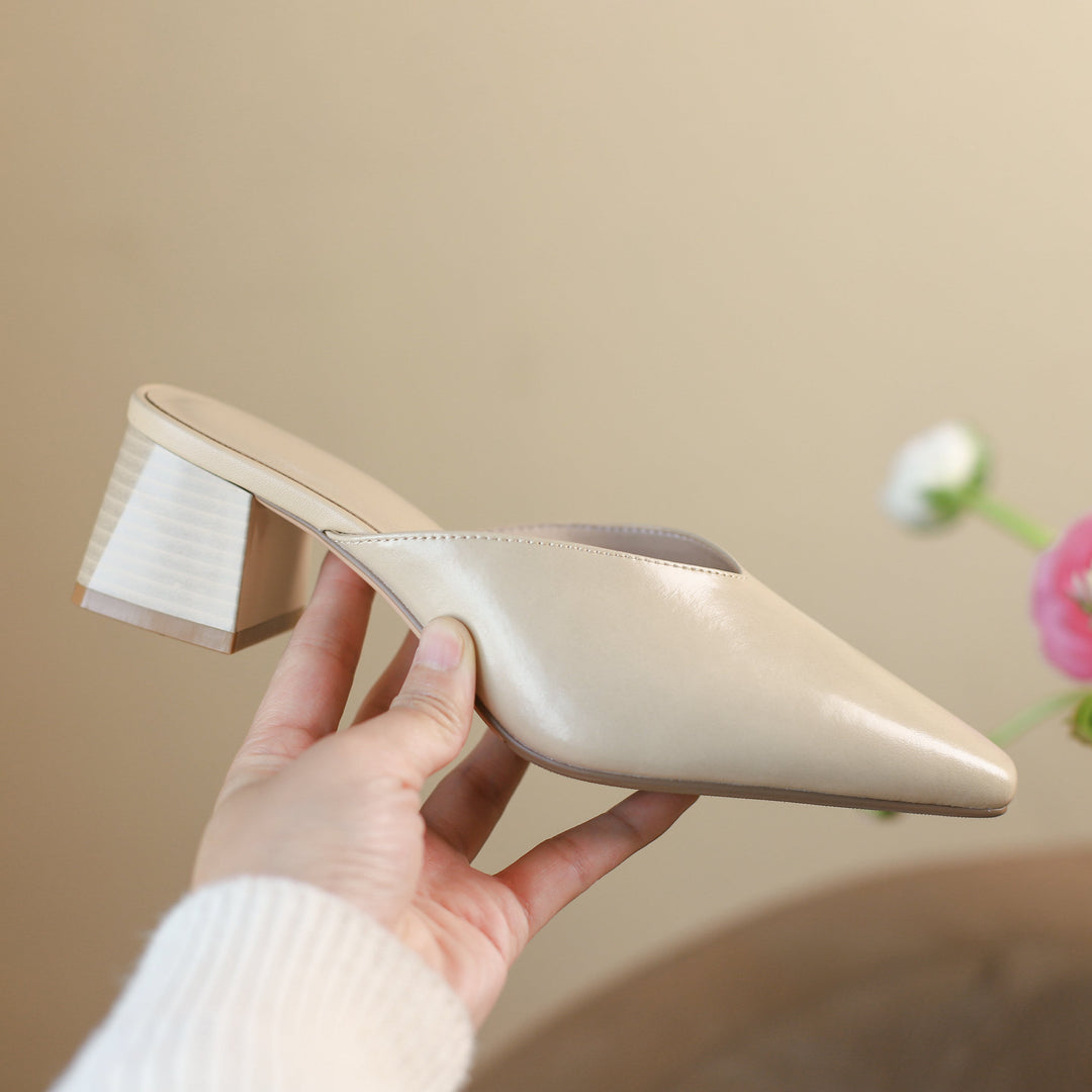 Women's Closed Toe Mid-Heel Block V Mule Shoes