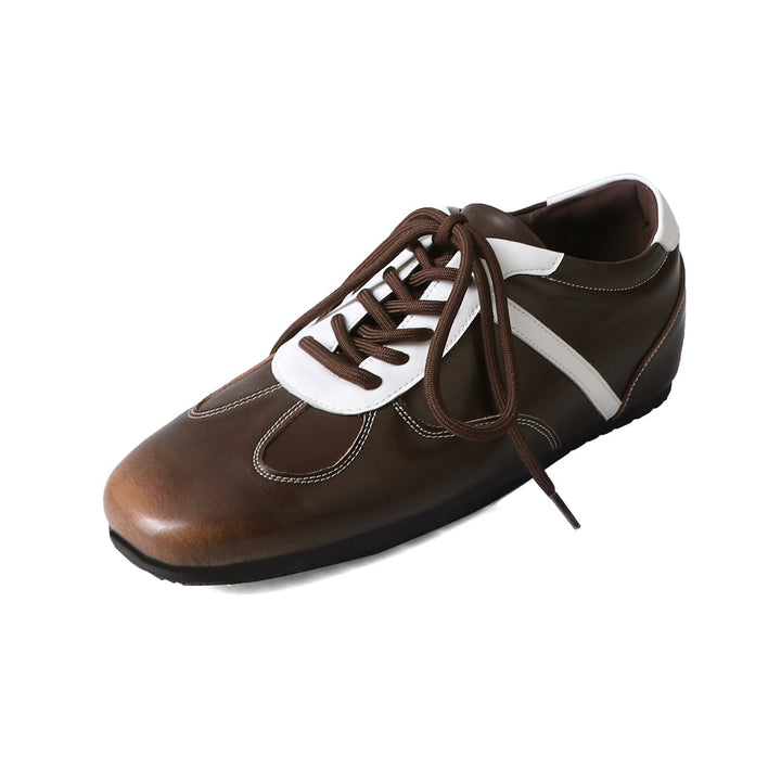Women's Cowhide Sneakers Walking Hidden Heel Contrast Stripe Lace-up Derby