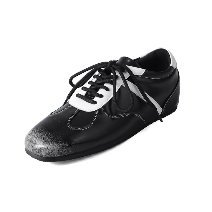 Women's Cowhide Sneakers Walking Hidden Heel Contrast Stripe Lace-up Derby