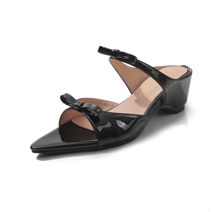 Women's Parisian Chic Lambskin Bow-Knot Mules - Pointed Toe Bow Sandals - Luxury Leather Summer Shoes