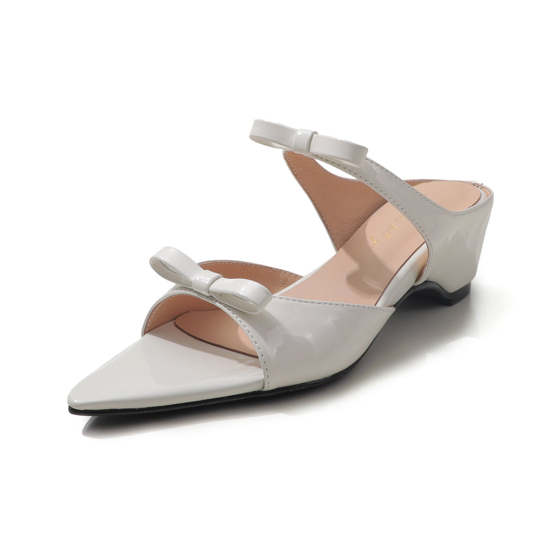 Women's Parisian Chic Lambskin Bow-Knot Mules - Pointed Toe Bow Sandals - Luxury Leather Summer Shoes