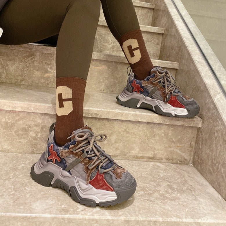 Womens Y2K Platform Heightening Casual Dad Sneakers