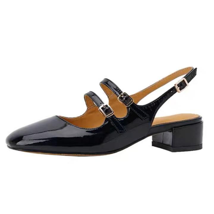 Leather Mary Janes Square Toe Slingback Shoes