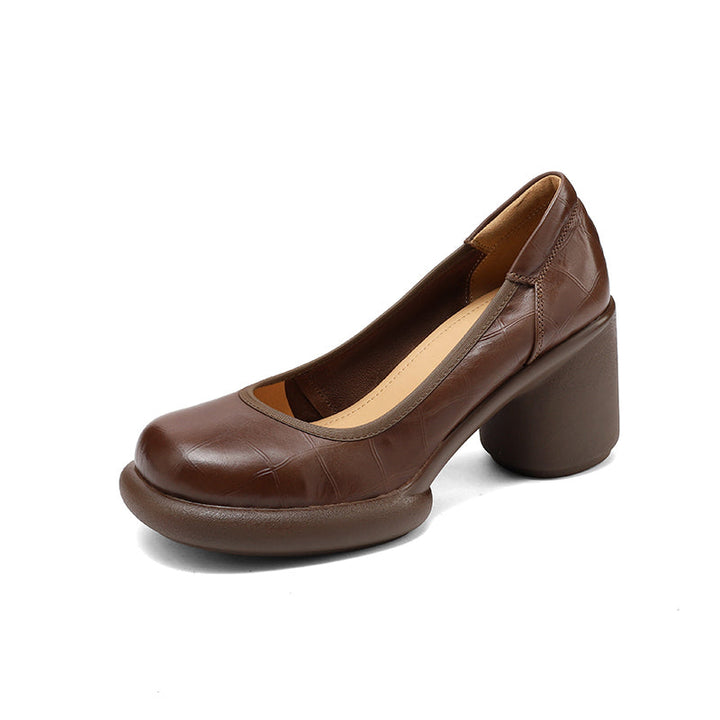 Women's Leather Platform Pumps - Lightweight Chunky High Heel