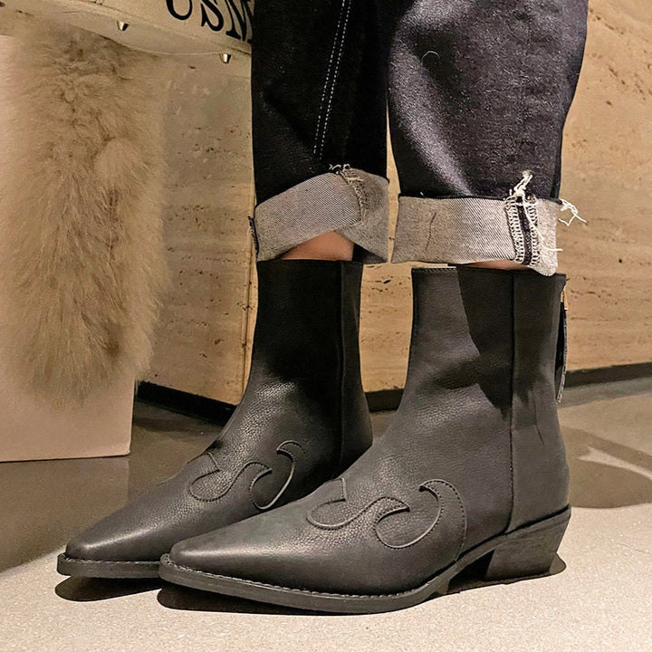 Western Cowboy Style Pointed Toe Boots for Women Zip Ankle Booties