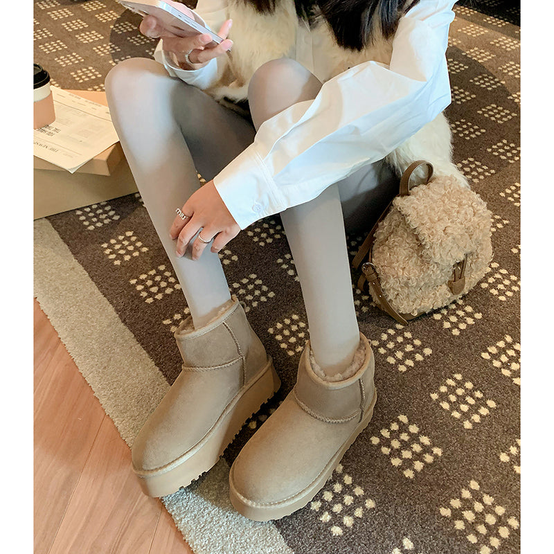 Women's Genuine Leather Platform Fleece-lined Winter Warm Snow Boots