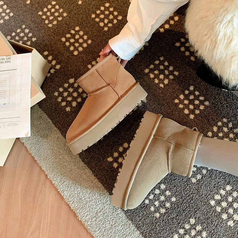 Women's Genuine Leather Platform Fleece-lined Winter Warm Snow Boots