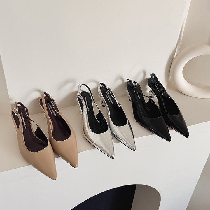 Women’s Luxury Pointed Toe Slingback Heels with Rhinestones – Elegant Sandals