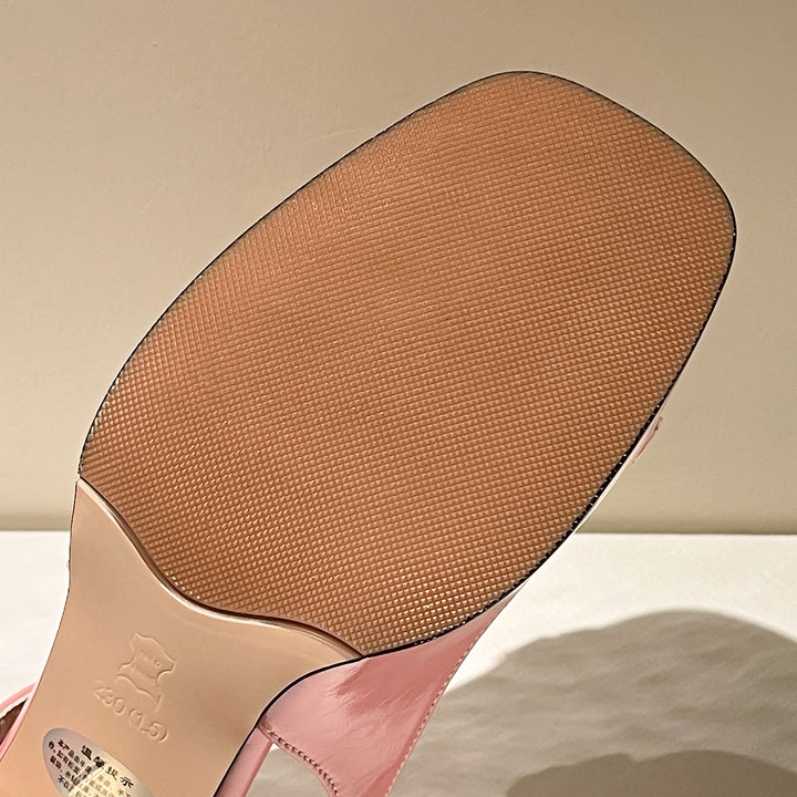 Slingback Square Toe Block Heel Leather Sandals for Women