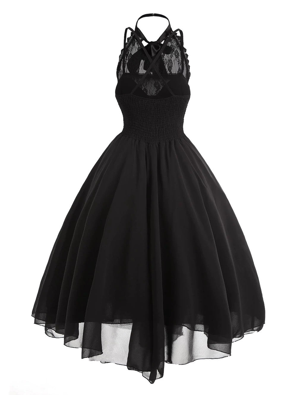 Gothic Dress Sleeveless with Corset Halter Lace Swing Cocktail Dress