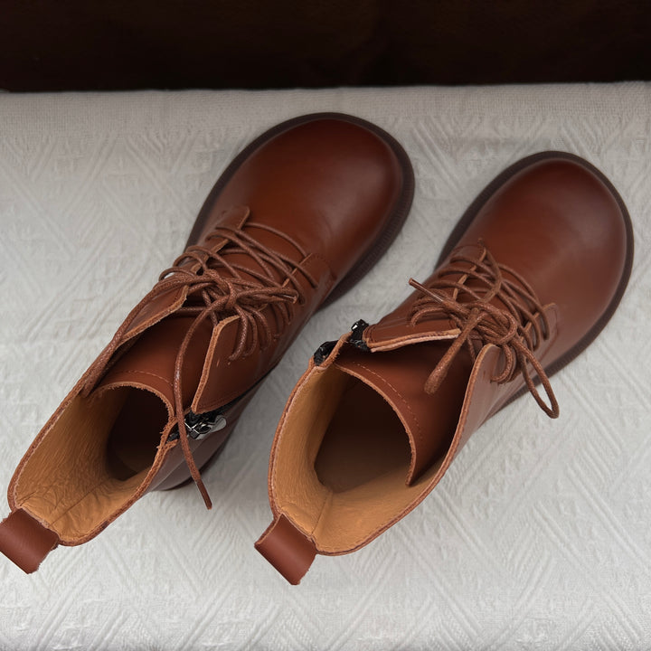 Women's Vintage Wide Toe Genuine Leather Ankle Boots – Handmade, Soft Sole, British Style