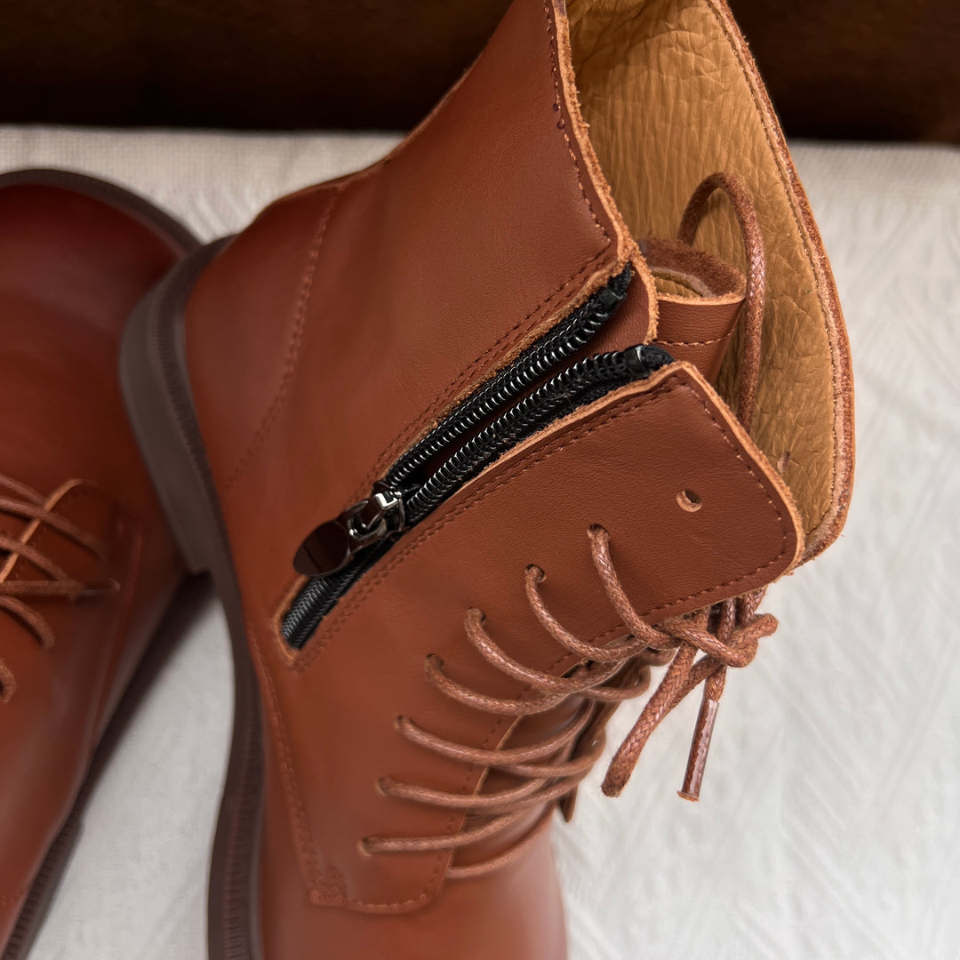Women's Vintage Wide Toe Genuine Leather Ankle Boots – Handmade, Soft Sole, British Style