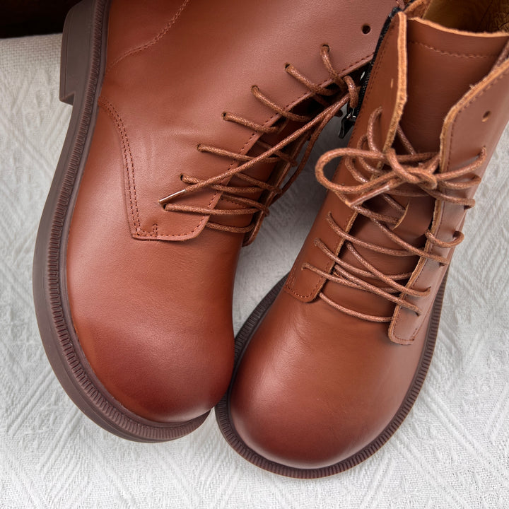 Women's Vintage Wide Toe Genuine Leather Ankle Boots – Handmade, Soft Sole, British Style