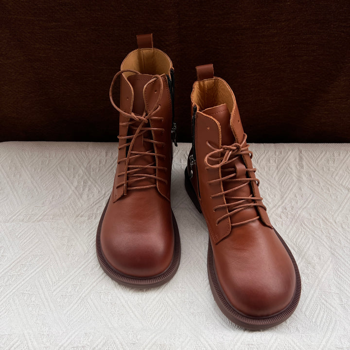 Women's Vintage Wide Toe Genuine Leather Ankle Boots – Handmade, Soft Sole, British Style