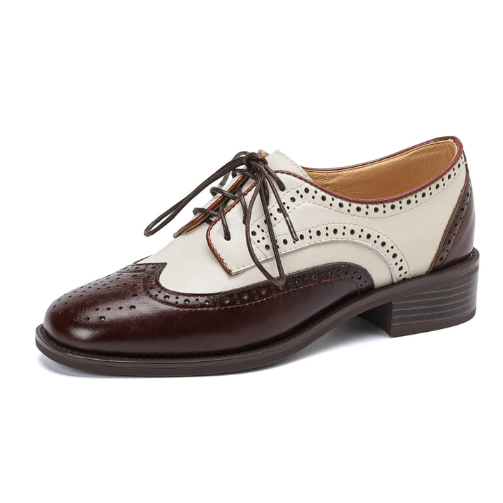 Retro Women's Color-Block Brogue Oxford Lace-Up Shoes – Elegant Design