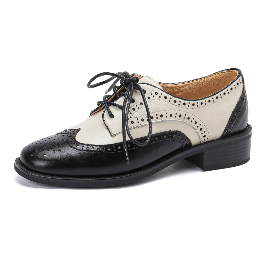 Retro Women's Color-Block Brogue Oxford Lace-Up Shoes – Elegant Design