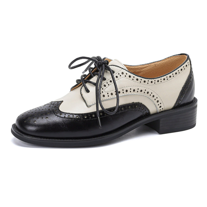 Retro Women's Color-Block Brogue Oxford Lace-Up Shoes – Elegant Design