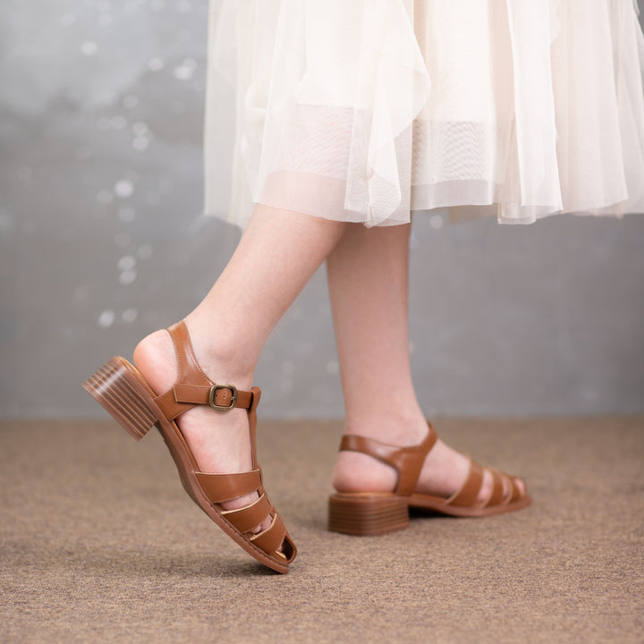 Women's Square Toe Low Heel Fisherman Sandals