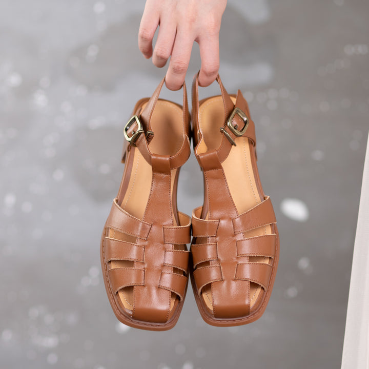 Women's Square Toe Low Heel Fisherman Sandals