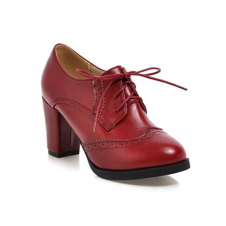 Oxford Shoes for Women Lace-up Chunky Dress Pump Shoes