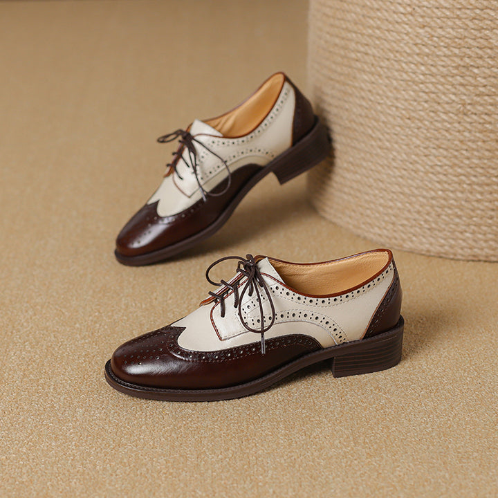 Retro Women's Color-Block Brogue Oxford Lace-Up Shoes – Elegant Design