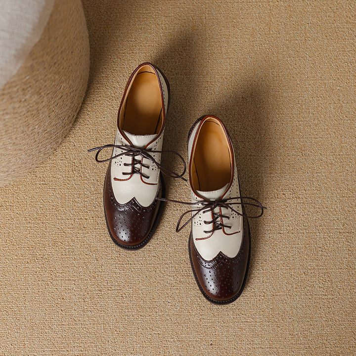 Retro Women's Color-Block Brogue Oxford Lace-Up Shoes – Elegant Design