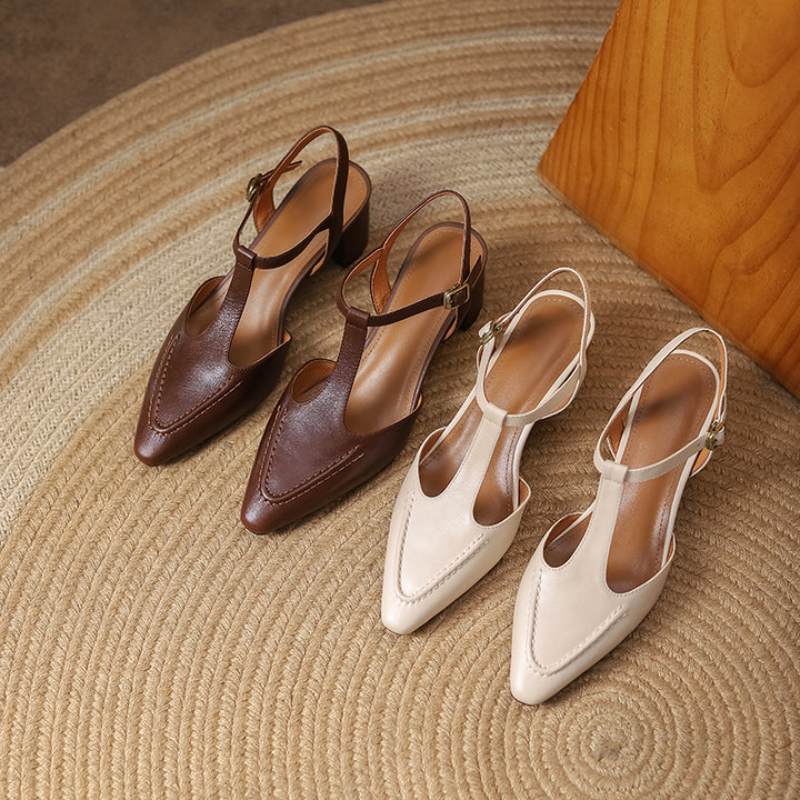 Womens Designer T Strap Leather Pumps Heels