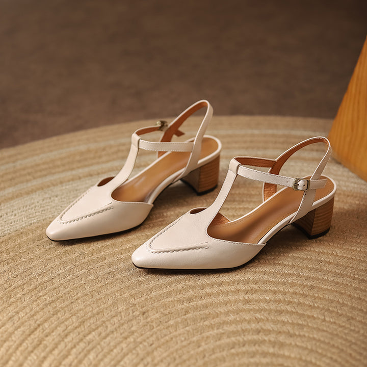 Womens Designer T Strap Leather Pumps Heels