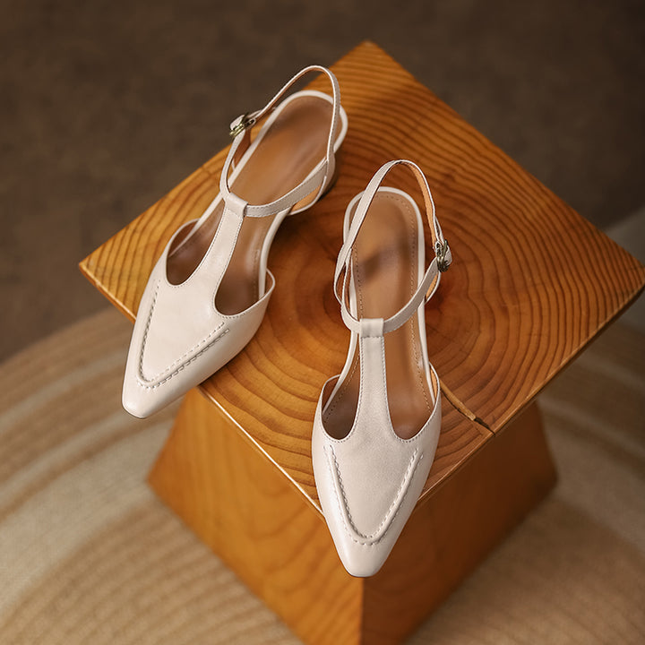 Womens Designer T Strap Leather Pumps Heels