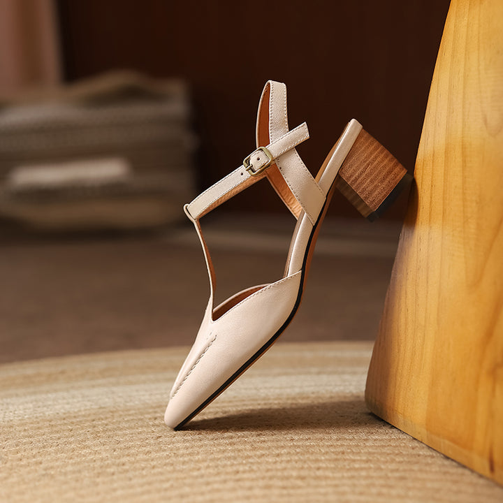 Womens Designer T Strap Leather Pumps Heels