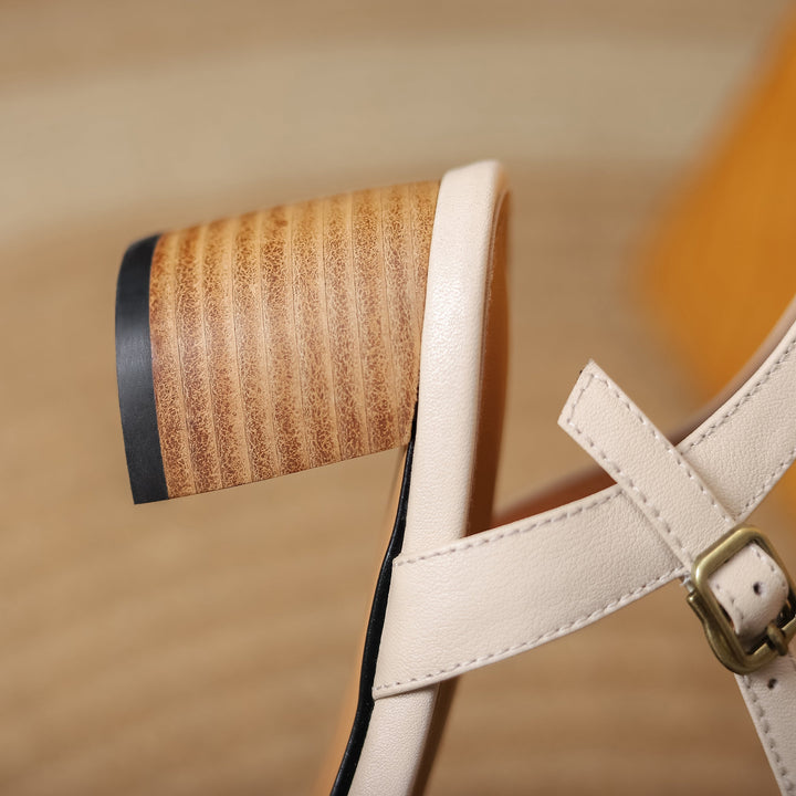 Womens Designer T Strap Leather Pumps Heels