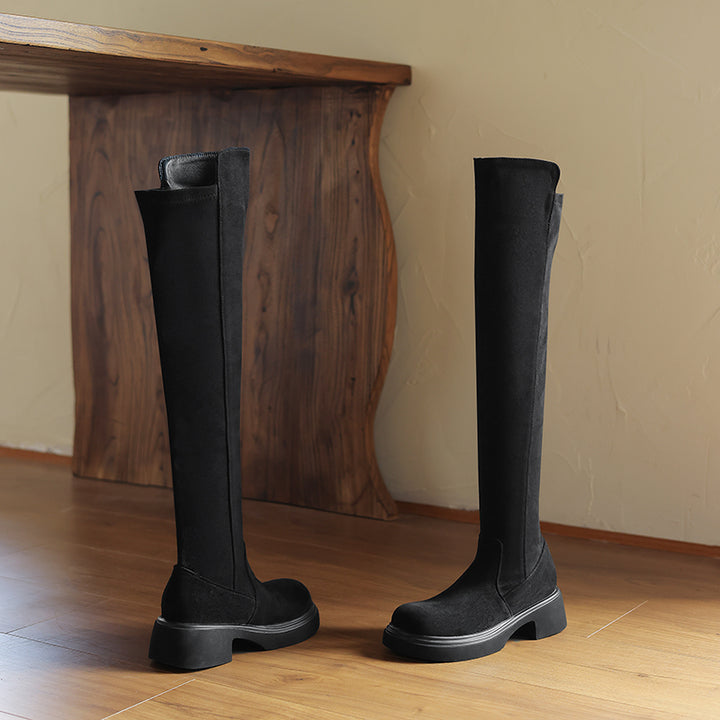 Women Thigh High Boots Faux Suede Over the Knee Stretch Boots