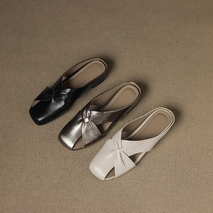 Women's Luxury All-Sheepskin Twist Mules Summer Slides - Elegant Square Toe