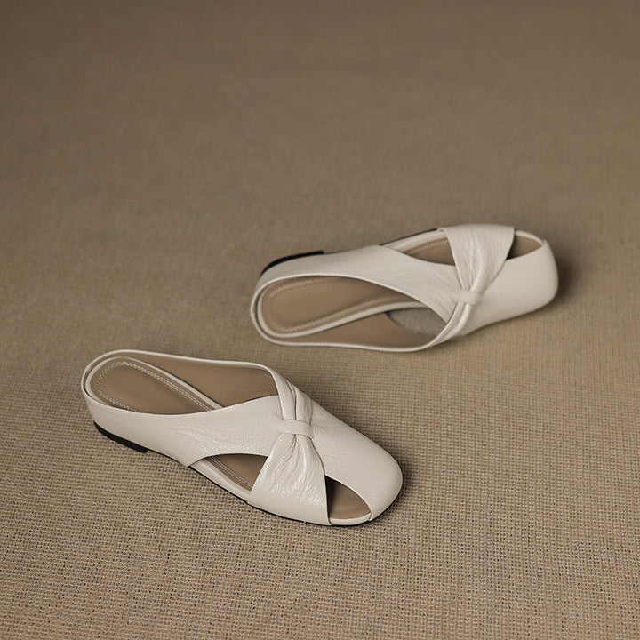 Women's Luxury All-Sheepskin Twist Mules Summer Slides - Elegant Square Toe