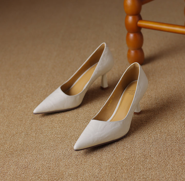 Womens Handmade Sheepskin Pointed Toe Kitten Heel Pumps