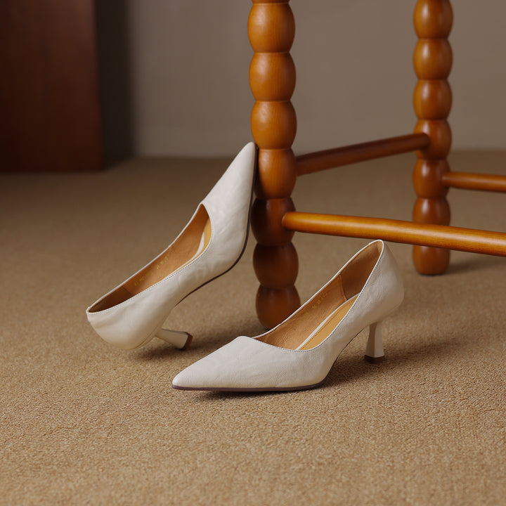 Womens Handmade Sheepskin Pointed Toe Kitten Heel Pumps