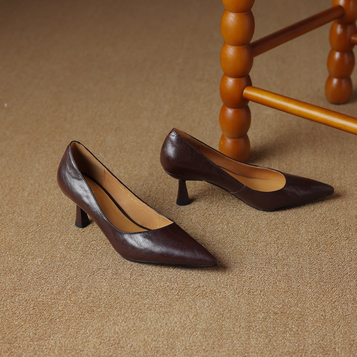 Womens Handmade Sheepskin Pointed Toe Kitten Heel Pumps