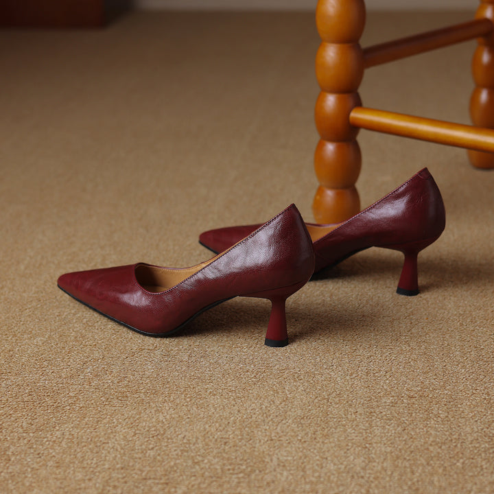 Womens Handmade Sheepskin Pointed Toe Kitten Heel Pumps